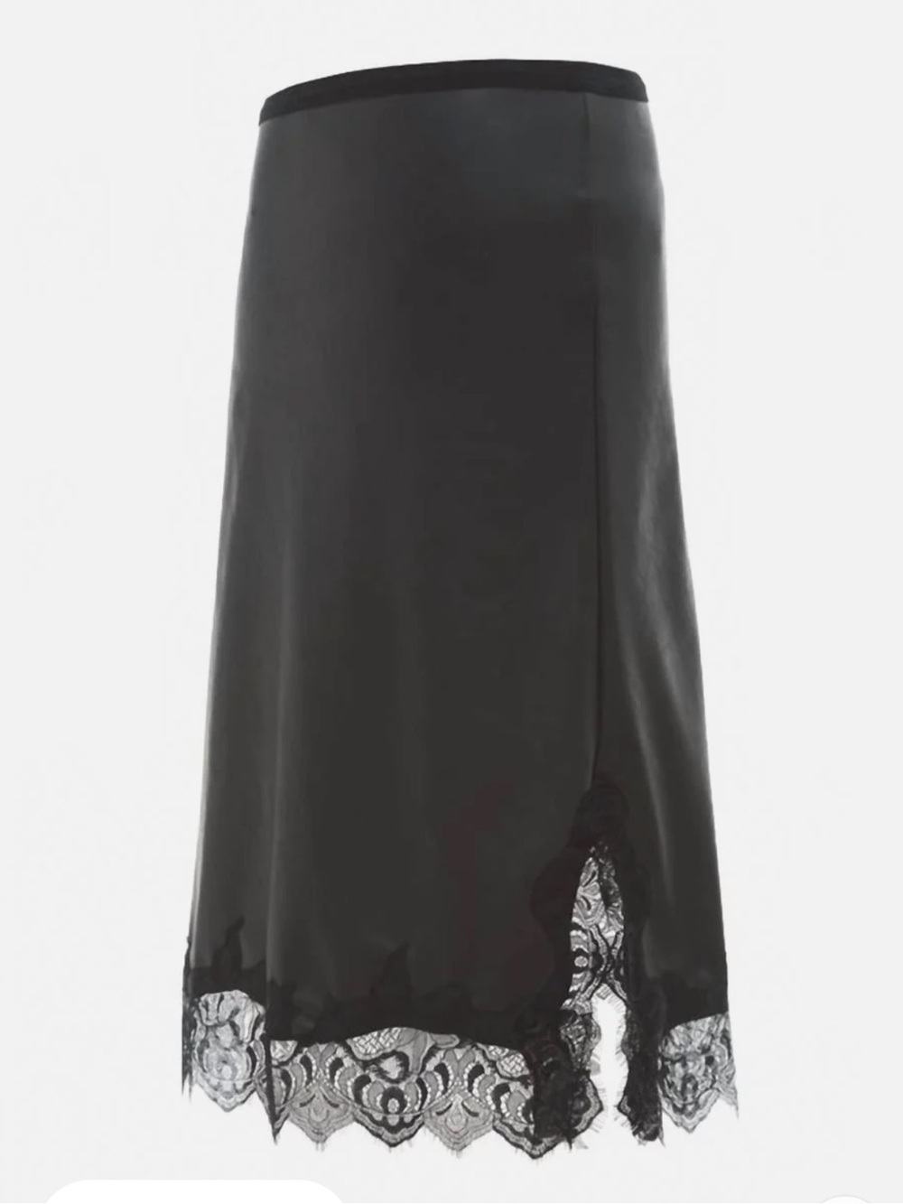 Gold Hawk Faux Leather Lace-Trim MIDI Skirt in Black NWT